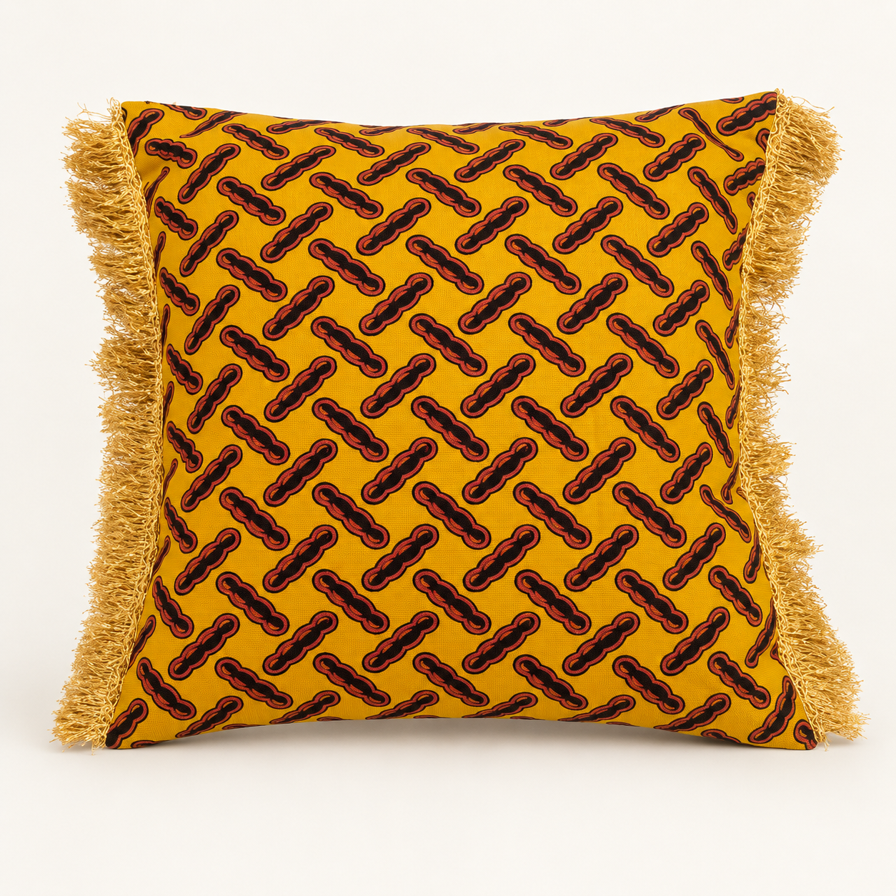 Pochette coussin jaune à motifs